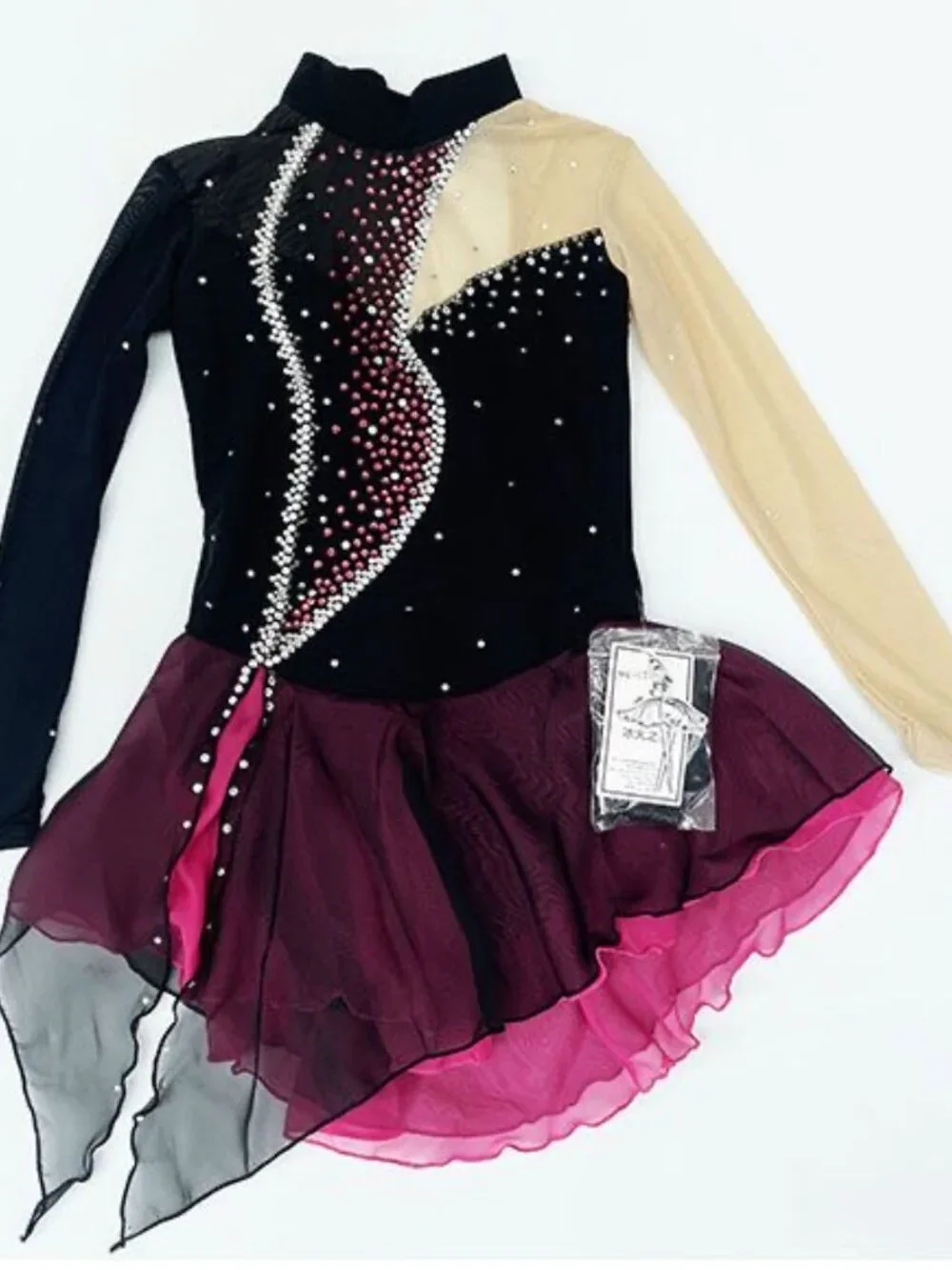 New Black with pink trim Crystal Figure Skating Dress Girls Size 6